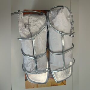 New in box Jeffrey Campbell Silver Strappy Sandals Retails $89